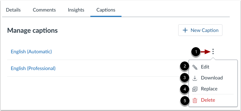 Manage Published Captions