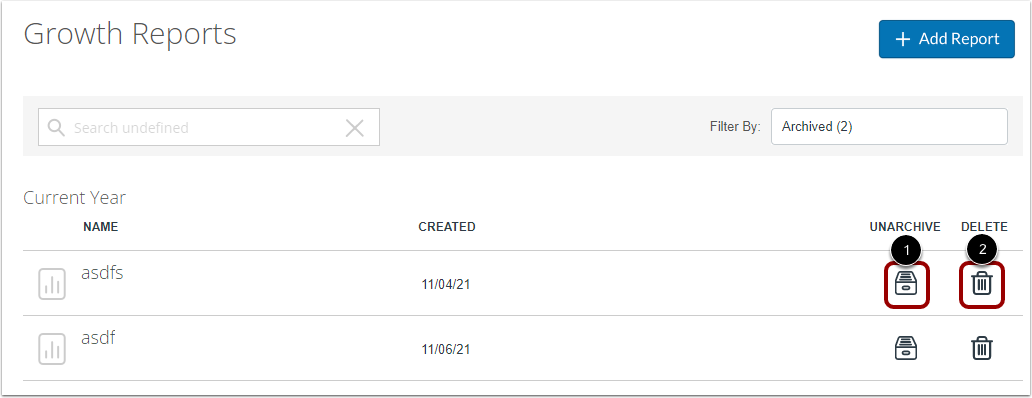 Delete or Unarchive Growth Report