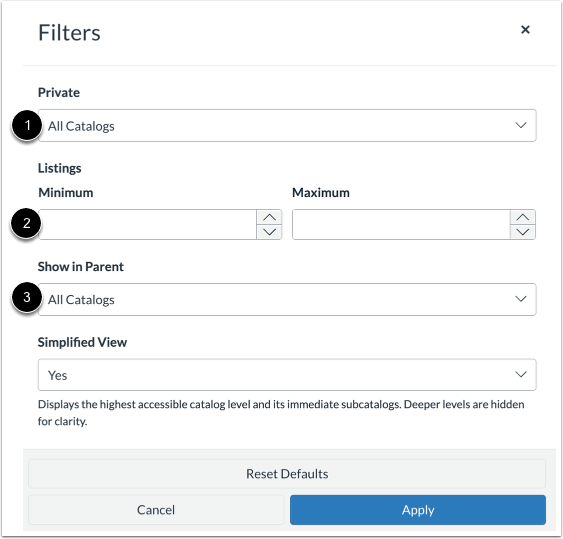 View Catalog Filters
