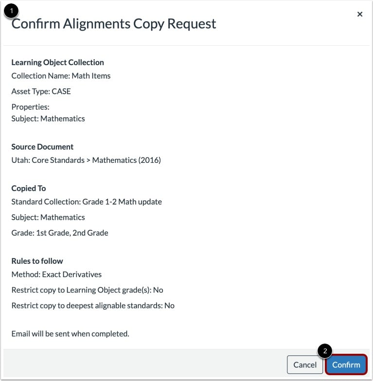 Confirm Alignments Copy Request
