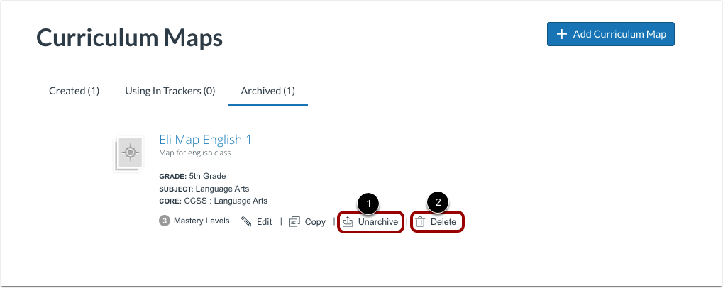 Delete or Unarchive Curriculum Map