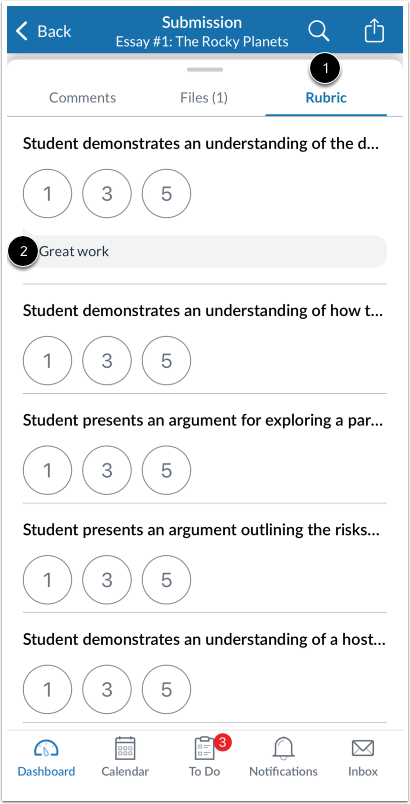View Rubric Comments