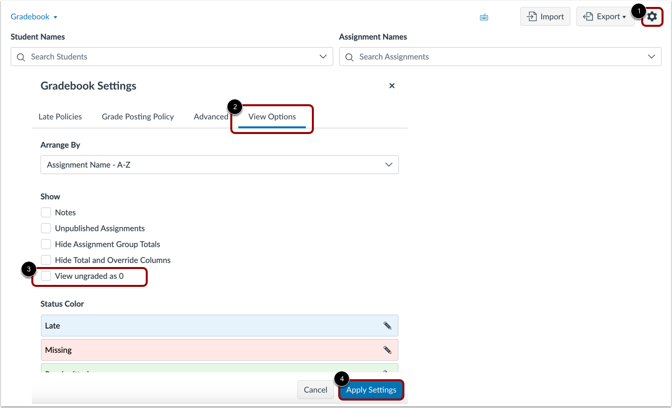 Turn Off View Ungraded as Zero
