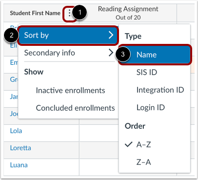 Sort Student First Names