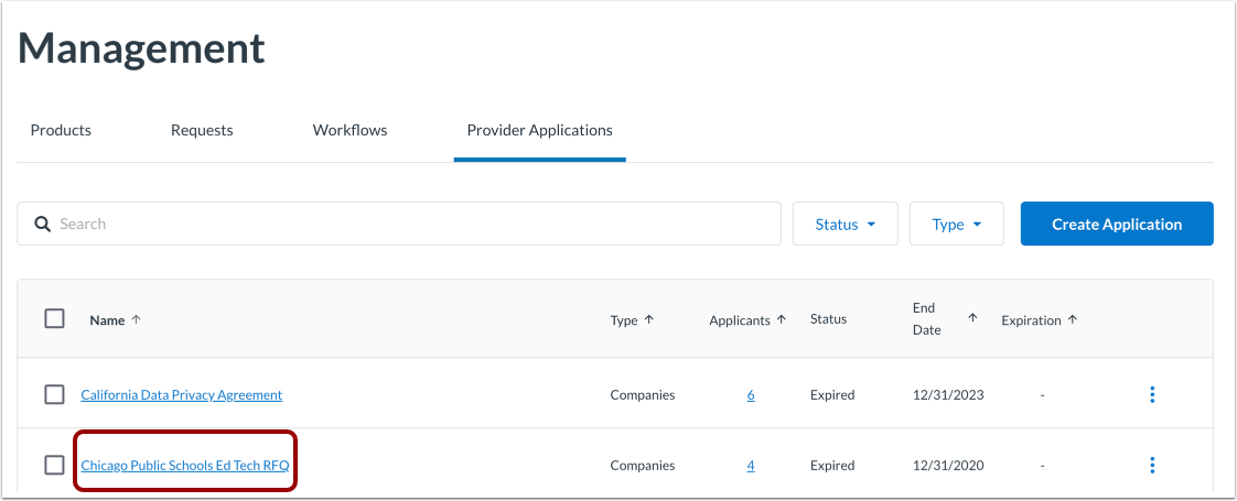 Open Create Application