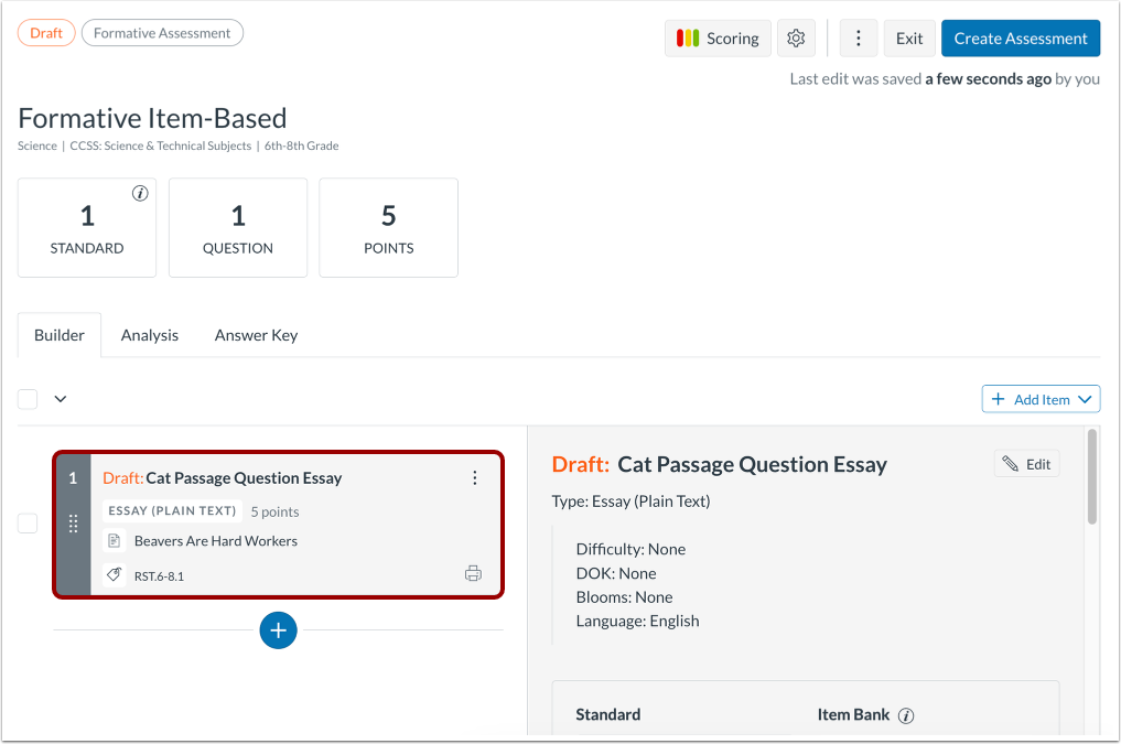 View Item in Assessment