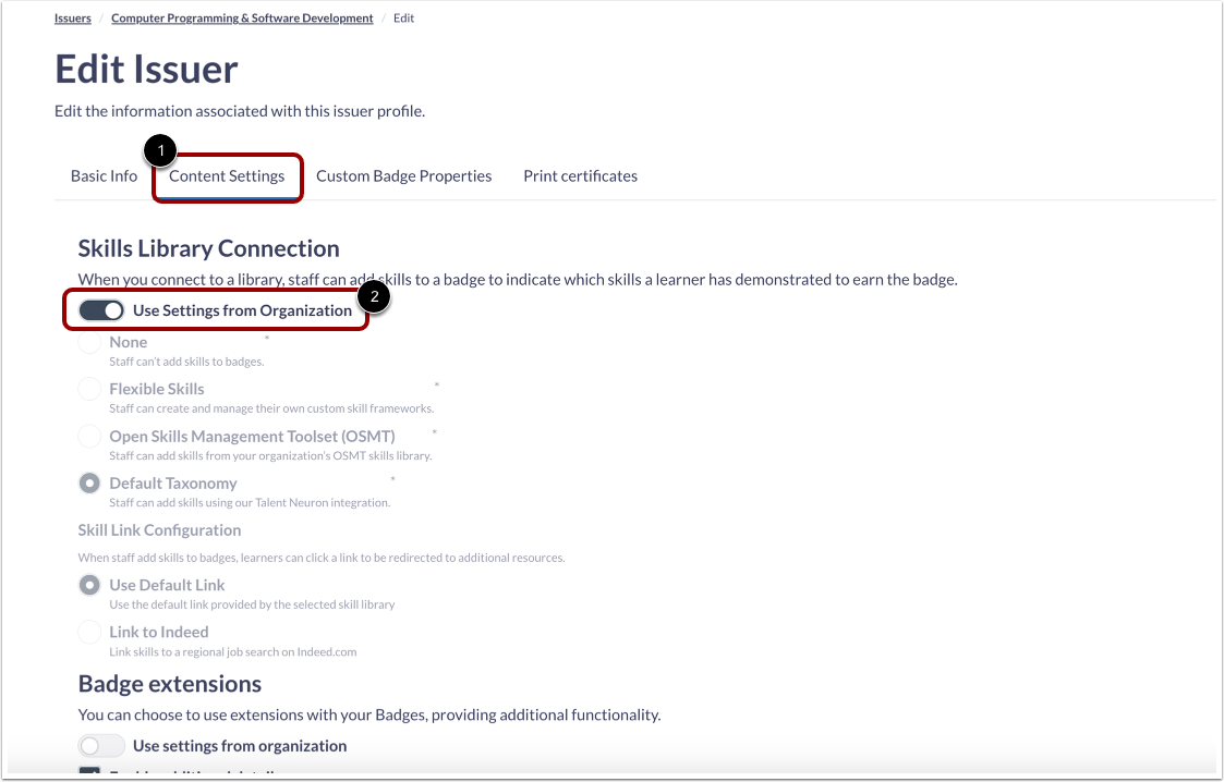 Use settings from organization