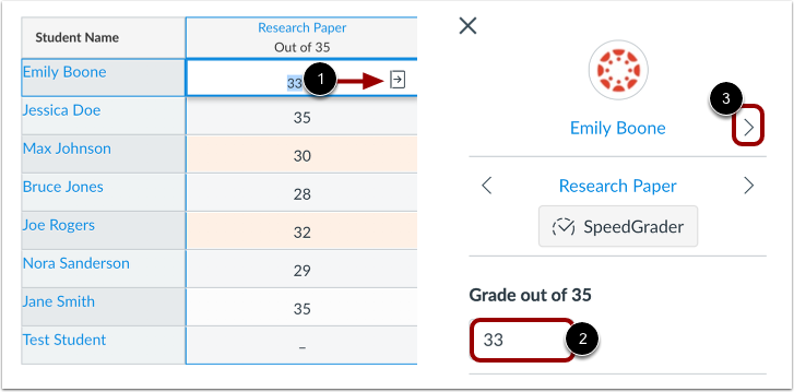 View Grade Detail Tray