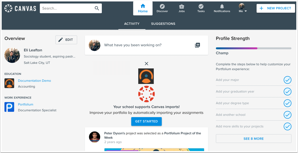 View Canvas Student ePortfolios Home Page