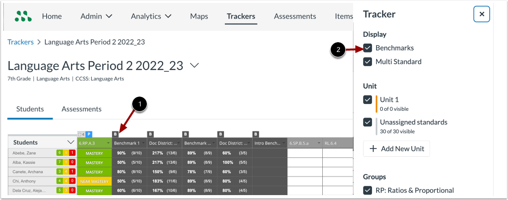Manage Benchmark Assessment Display