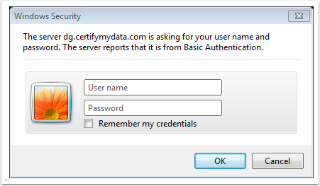 Enter User name and password window