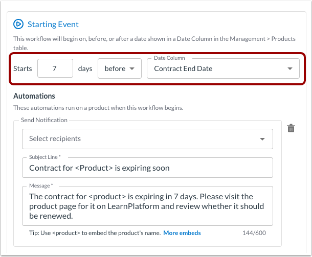 Select Starting Event