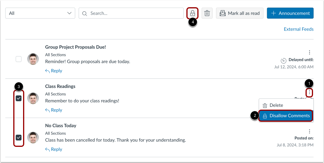 Close in Announcements Page