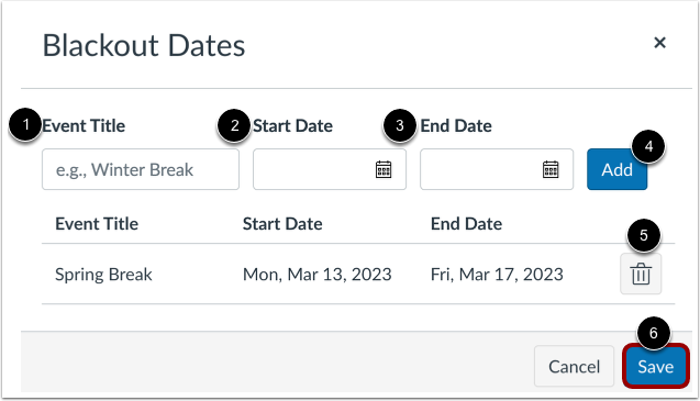 Manage Blackout Dates