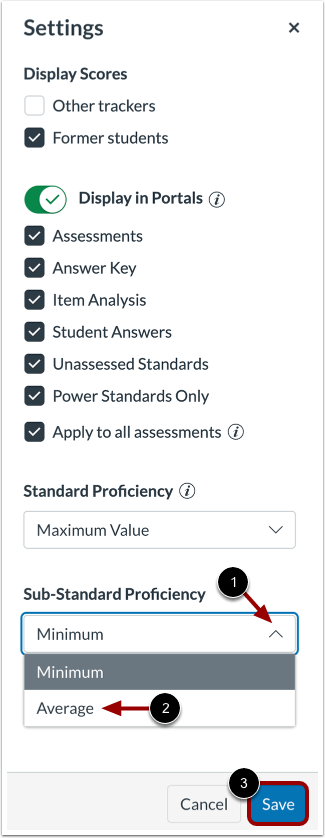 Open Sub-Standard Proficiency Settings