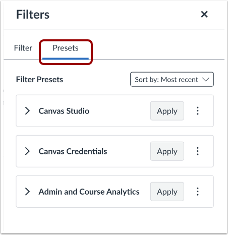 View Preset Filters