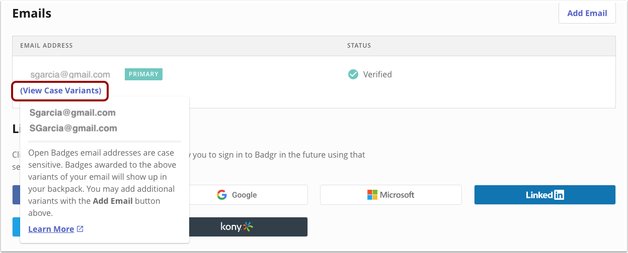 Adding email case variants