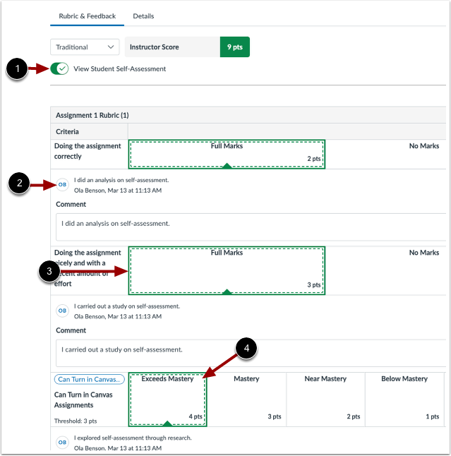 Self Assessment Feature
