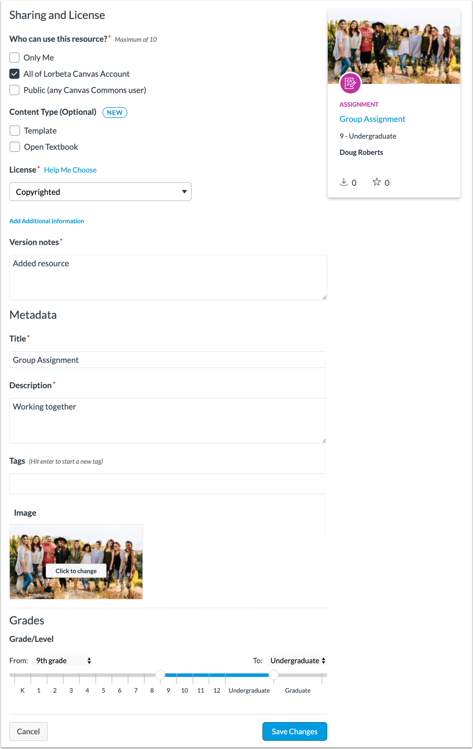 Edit Resource Details