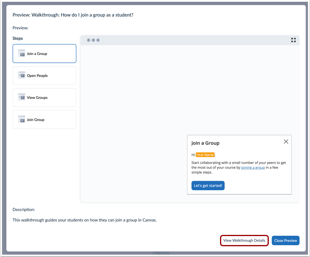 View Walkthrough Details