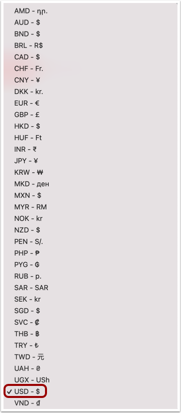 Select Currency Type
