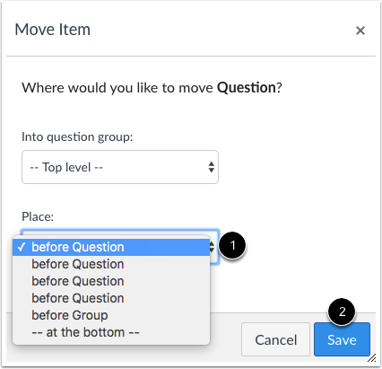 Move Quiz Question or Group