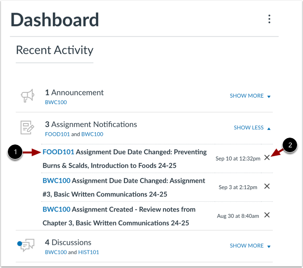 Manage Recent Activity