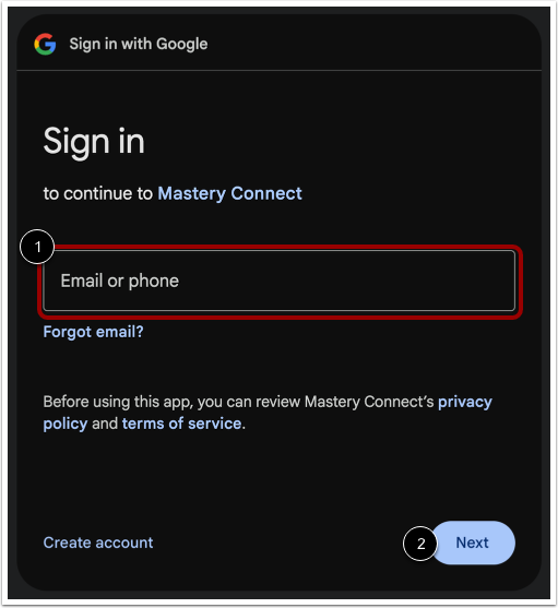 Enter Google Email or Phone