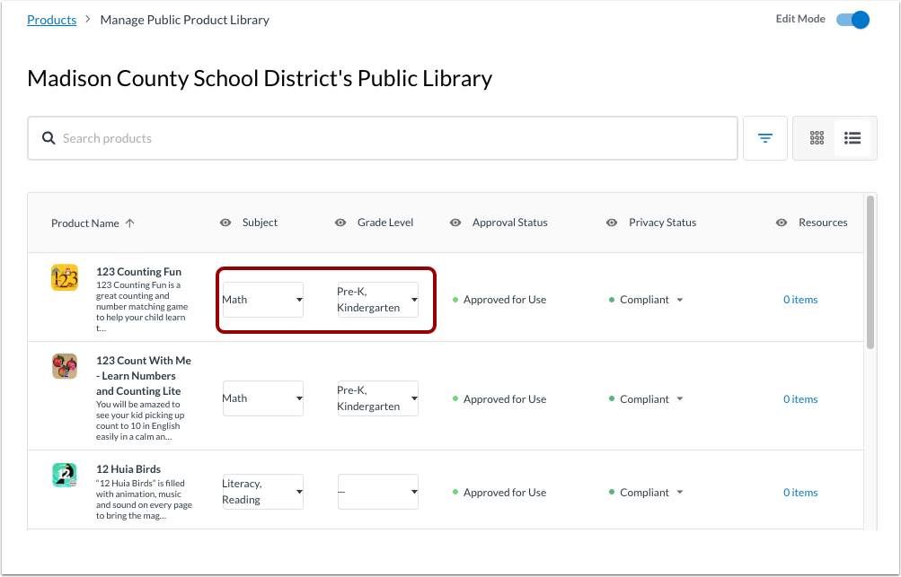 Manage Product Settings