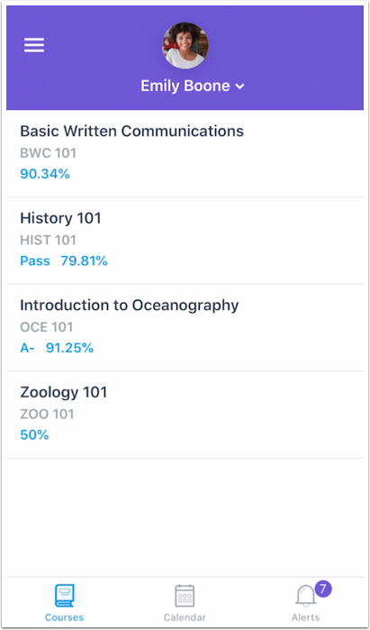 View Student Courses and Grades