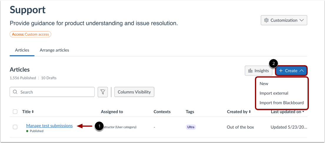 Create or select Article