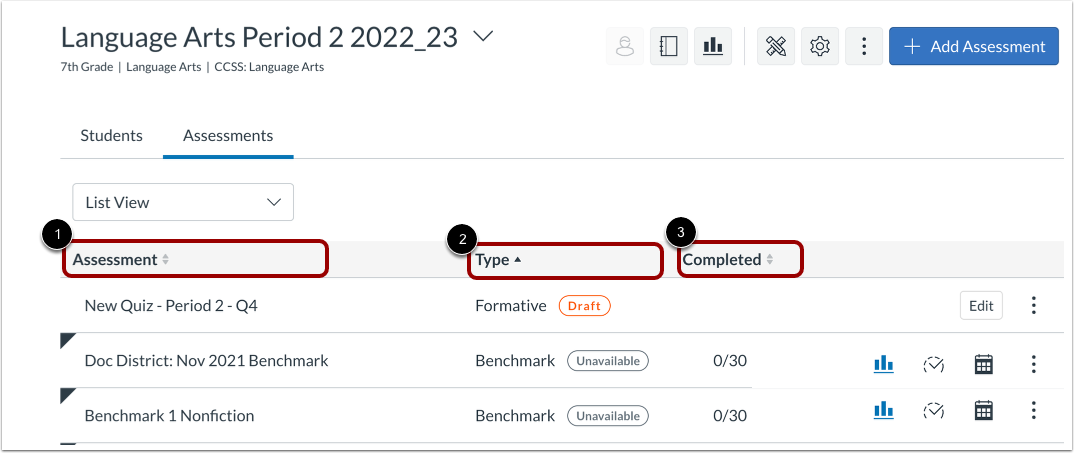 Sort Assessment List
