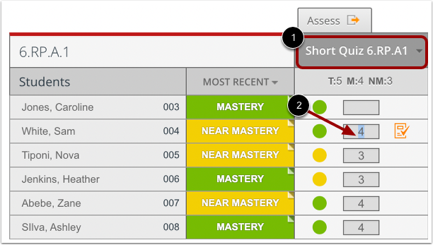 Edit Score for Single-Standard Assessment