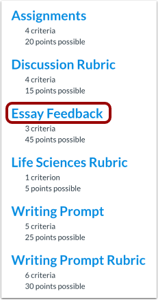 Manage Existing Rubric