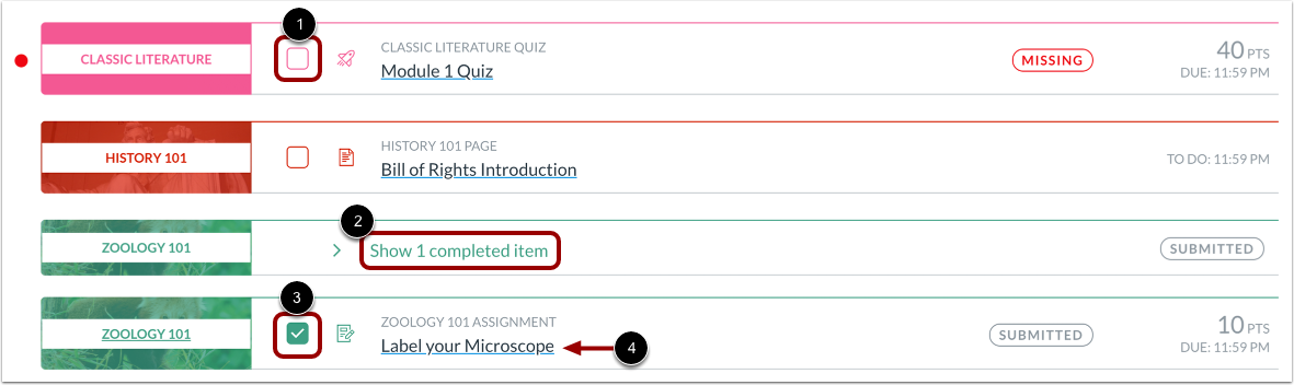 Mark Item as Complete