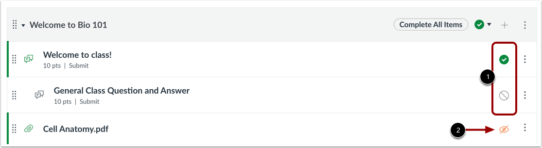 Change Status of Module Content Items