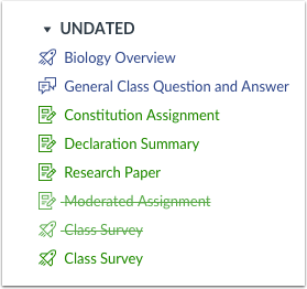View Undated Events List