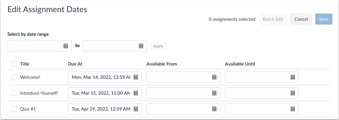 Bulk Update Due and Availability Dates