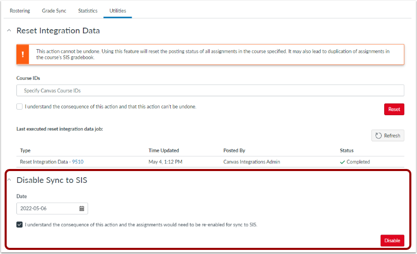 View Disable Sync to SIS