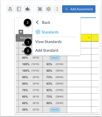 View Standards Menu
