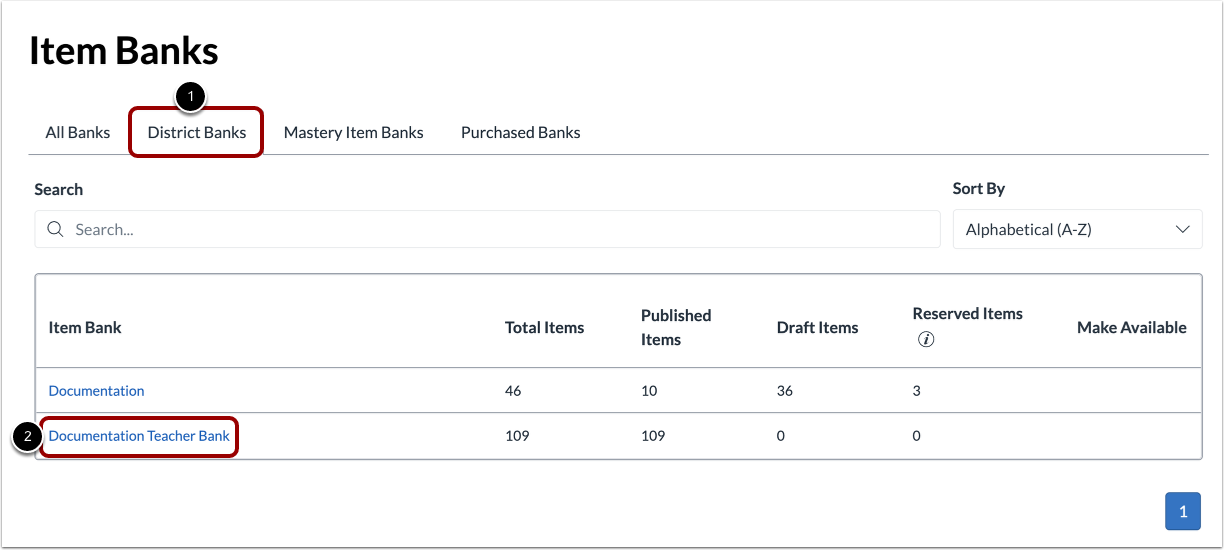 View District Item Banks