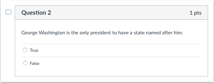 Student View of True/False Question
