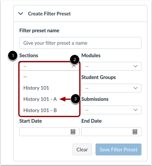 View Sections Filter