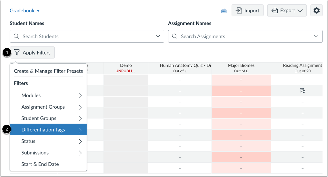 Filter by Differentiation Tags
