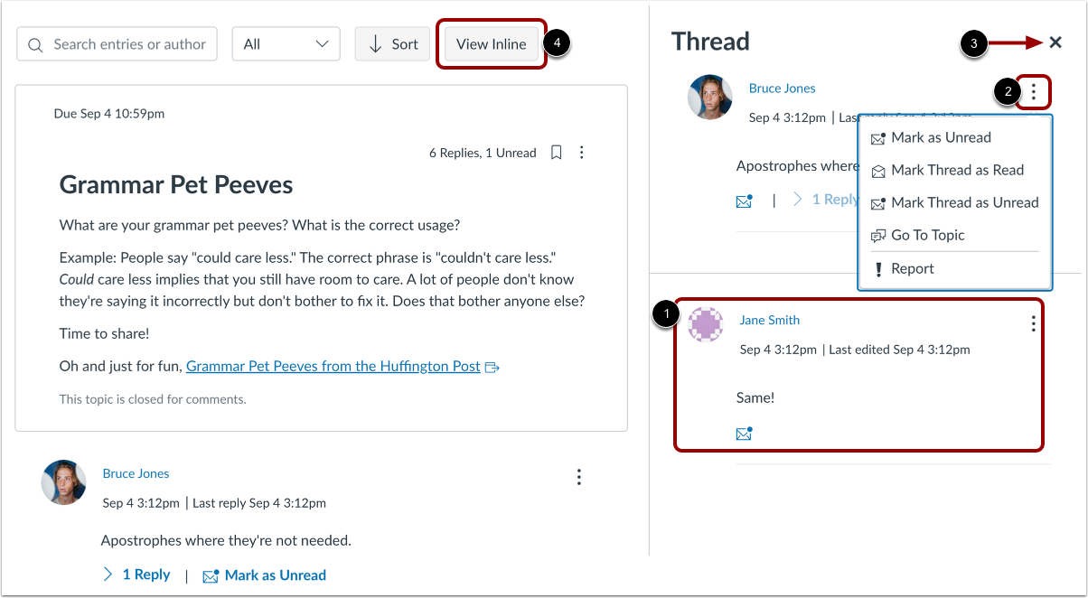 View Split Screen Threaded Reply Options