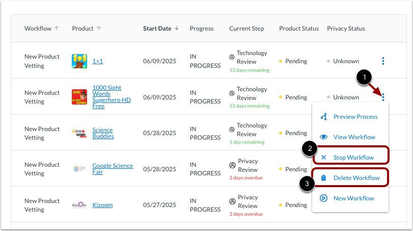 View Workflow Options