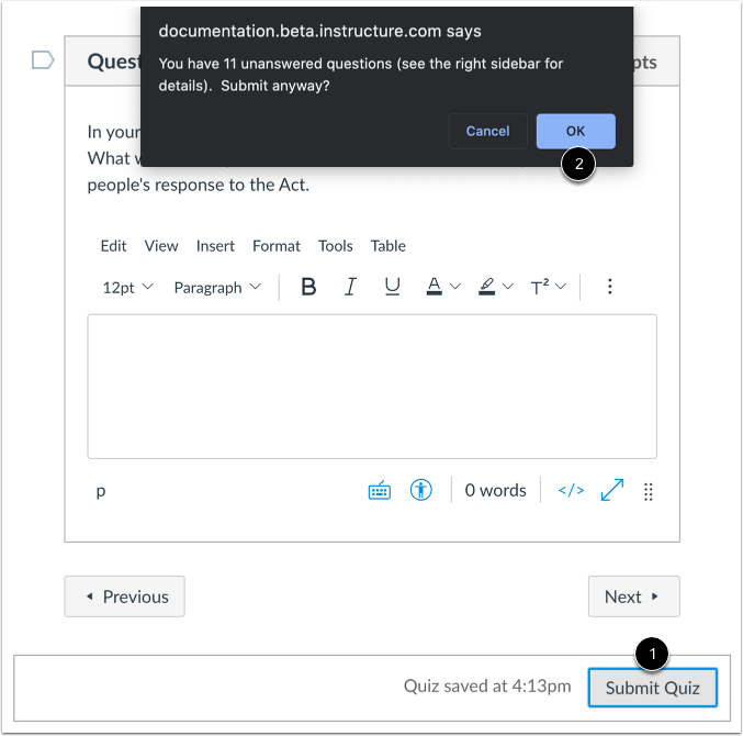 Ask Student to Submit Quiz