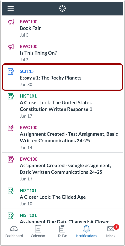 View Notification Item