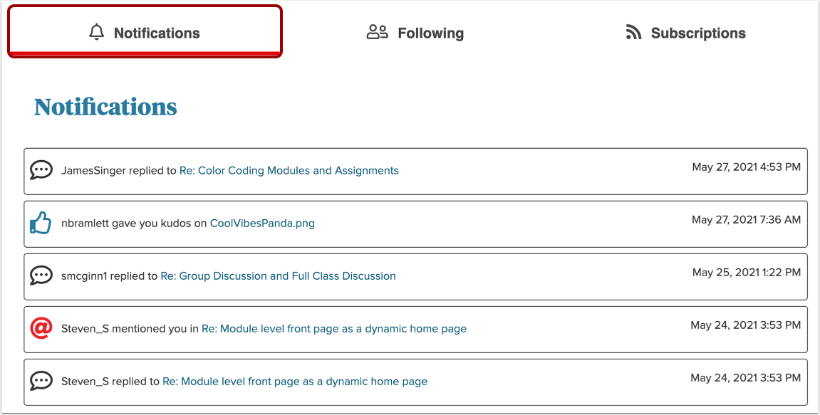 View Notifications Feed