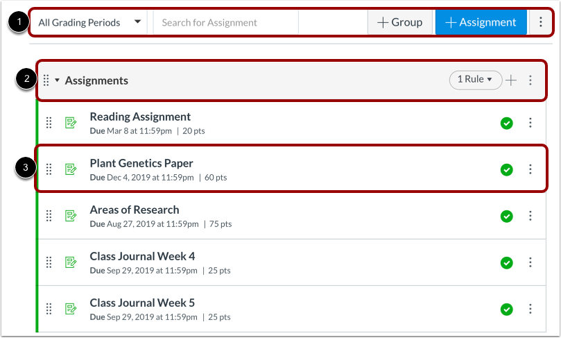 View Assignments Index Page